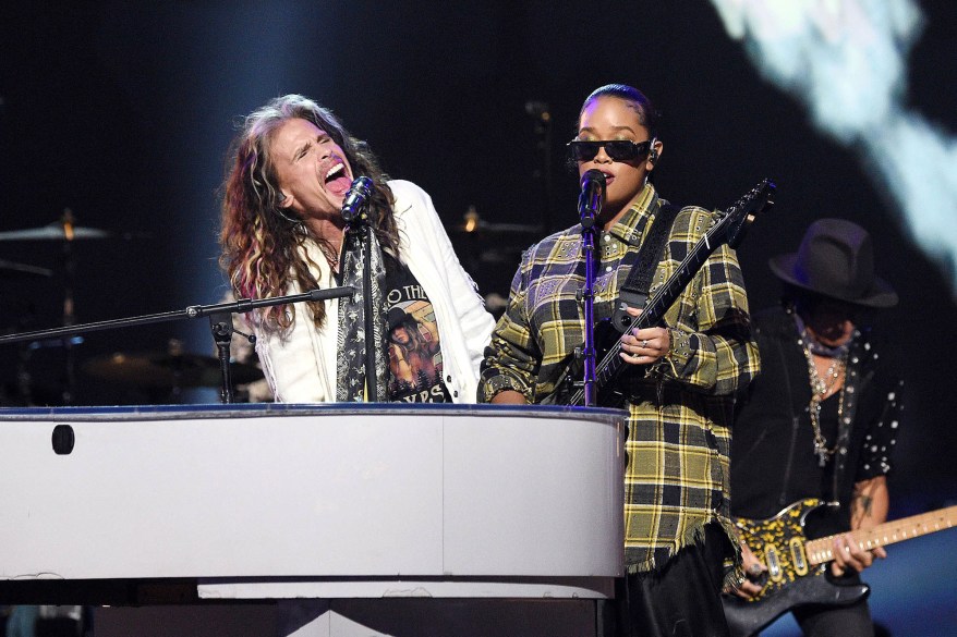 Honoree Steven Tyler of Aerosmith and H.E.R. perform onstage during MusiCares. H.E.R. is nominated for Grammys in Record of the Year, Album of the Year, Song of the Year, Best R&B Performance, and Best R&B Song.