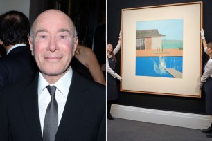 David Geffen (left) and David Hockey's "The Splash" at auction