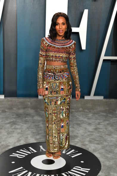 Kerry Washington channels Cleopatra in Zuhair Murad Couture at the 2020 Vanity Fair Oscar Party.