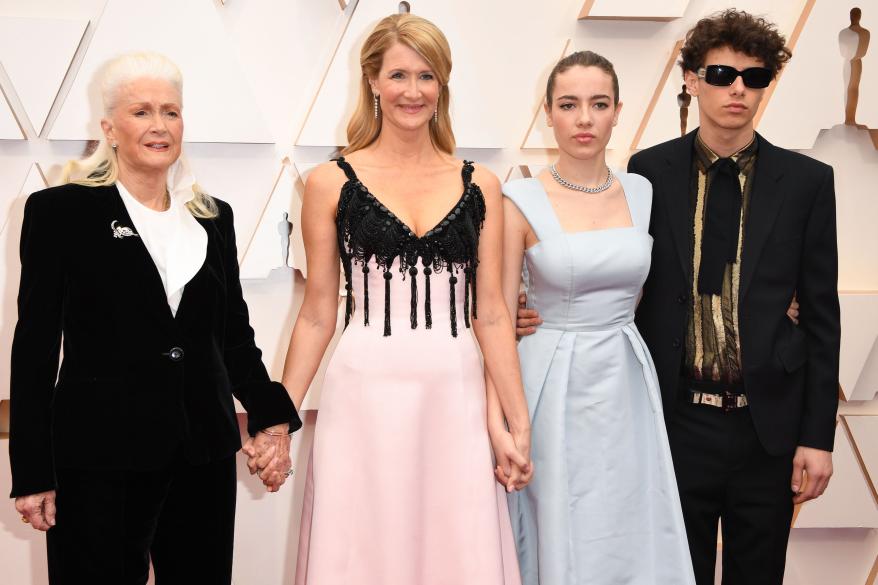 Laura Dern with mom actress Diane Ladd and kids Ellery and Jaya Harper arrive for the 92nd Oscars at the Dolby Theatre in Hollywood, California on February 9, 2020.