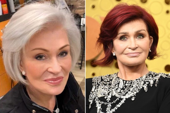 Sharon Osbourne shows off her gray hair.