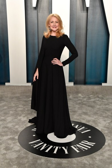 Patricia Clarkson (in Reem Acra) is elegant in black at the 2020 Vanity Fair Oscar Party