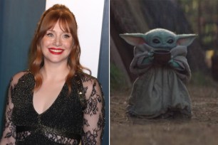 Bryce Dallas Howard and "Baby Yoda" from "The Mandalorian"