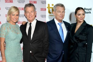 David Foster with fourth wife Yolanda Hadid (left) and fifth wife Katharine McPhee (right)