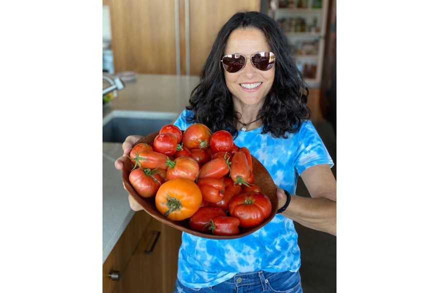 "You say tomato and I say a s - - t ton," jokes Julia Louis-Dreyfus on Instagram with a bowl full of produce.