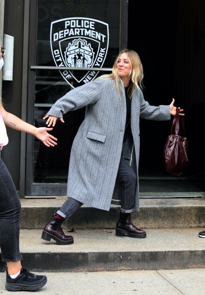 Kaley Cuoco films her HBO Max series "The Flight Attendant" in New York City.