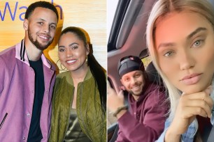 Steph Curry and his wife Ayesha, before and after her blonde reveal.