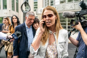 Catherine Oxenberg outside the Federal Courthouse in Brooklyn following the conviction of NXIVM Founder Keith Raniere in 2019.