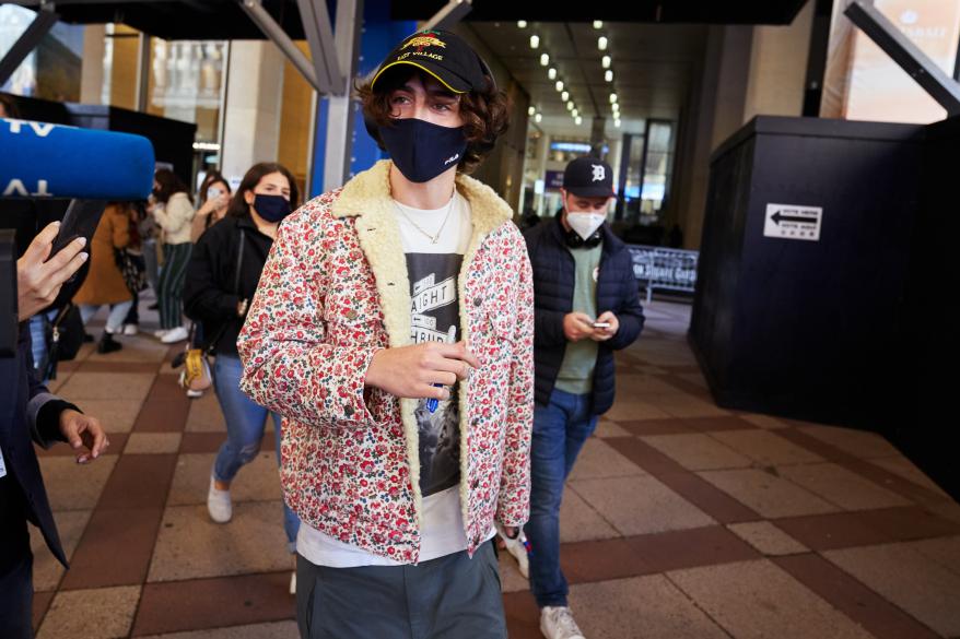 Actor Timothée Chalamet leaves Madison Square Garden after casting his vote early in the 2020 elections.