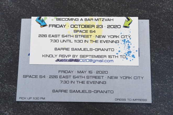 Bar Mitzvah invitations for Barrie Granito’s son.