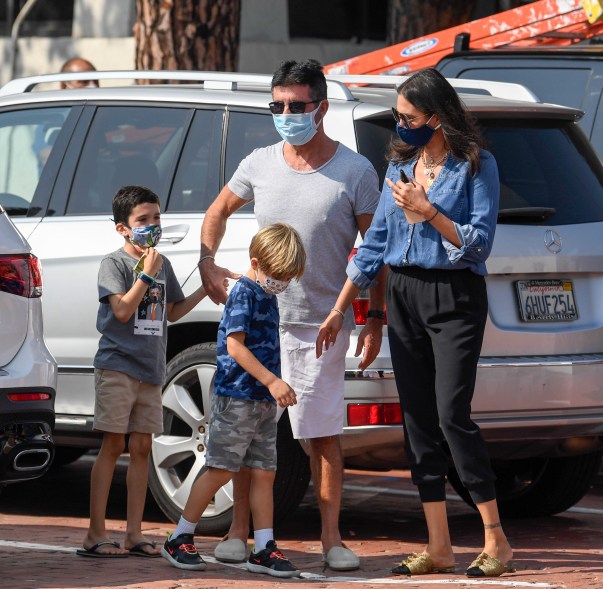 Simon Cowell is pictured out with family for the first time since his bicycle accident in Los Angeles.