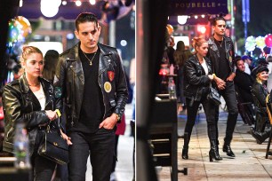 Ashley Benson and G-Eazy match in black leather jackets.