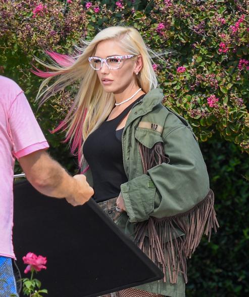 Gwen Stefani revisits her '90s-era pink hair for an eyewear shoot.