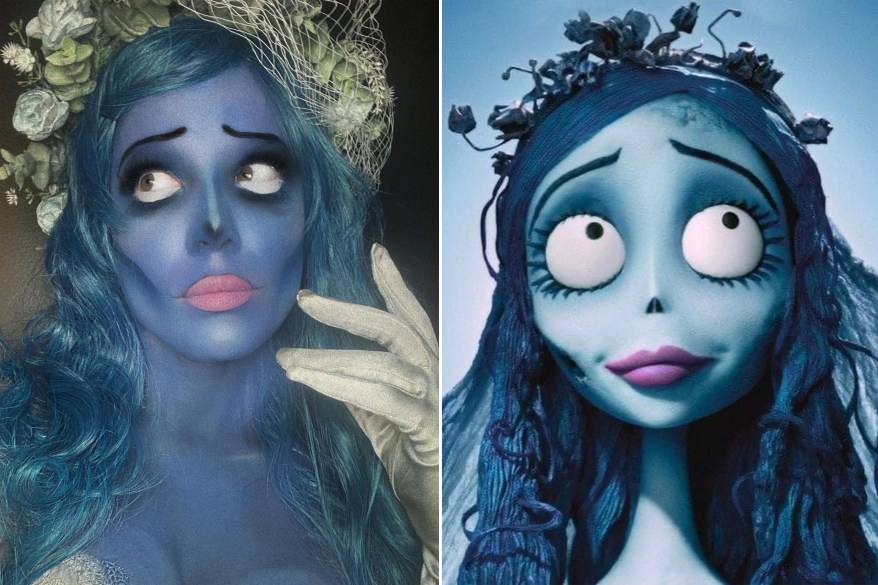 "It takes my breath away! Well it would if I had any...," jokes Halsey, while dressing up as Emily from Tim Burton's "Corpse Bride."