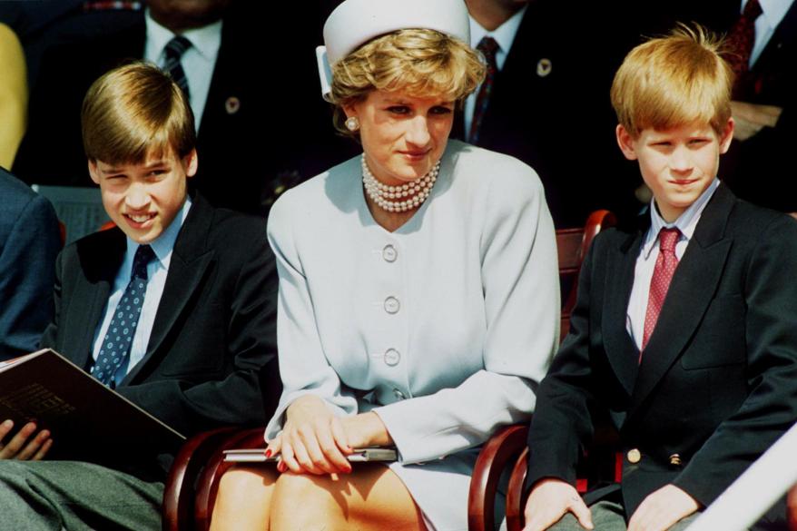 Princess Diana, Princess of Wales with her sons Prince William and Prince Harry