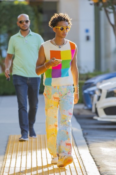 In Calabasas, Calif., Jaden Smith — who has recently been romantically linked to Sofia Richie — steps out in a colorful outfit.