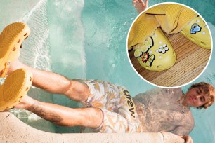 Justin Bieber released his Drew House Crocs in a bright yellow color with Jibbitz that include a pizza slice, teddy bear, lollipop and more.
