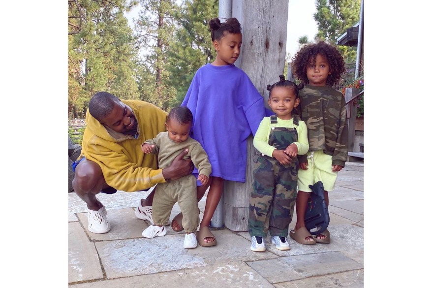 Kim Kardashian West takes a family photo of her husband, Kanye, and their children, Psalm (from left), 1, North, 7, Chicago, 2, and Saint, 4.