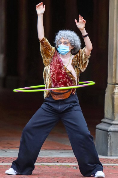 Kate McKinnon films a video for "Saturday Night Live" in Central Park.