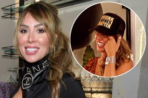 Kelly Dodd wears a "Drunk Lives Matters" hat