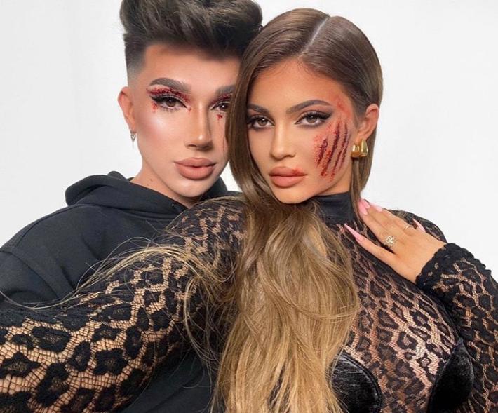 James Charles created a cheetah-themed Halloween makeup look for Kylie Jenner in honor of her wild new makeup collection. The beauty mogul finished her look with an animal-spotted Alaïa catsuit.