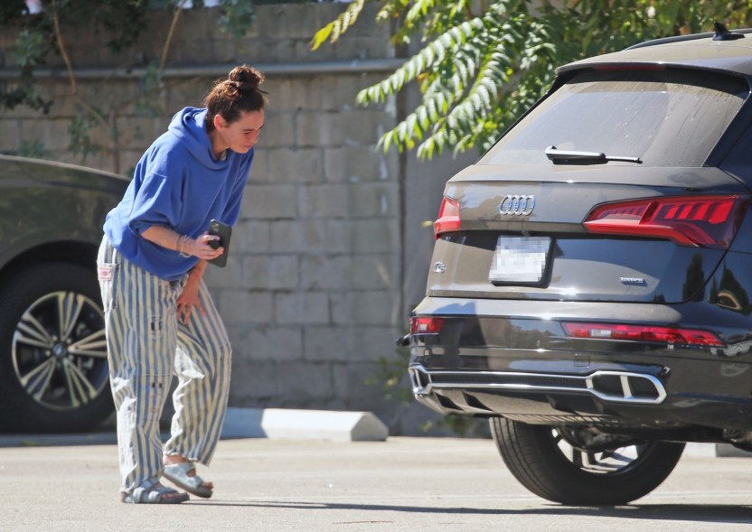 Lena Headey checks out the damage on her bumper after getting into a fender bender in Encino, California.