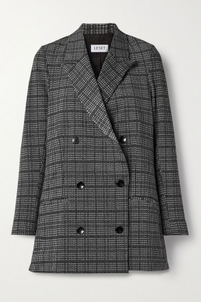 Leset Stili Double-Breasted Prince of Wales Checked Woven Blazer