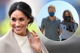 Meghan Markle wears her "R.B.G." shirt and "When there are nine" face mask alongside Prince Harry.