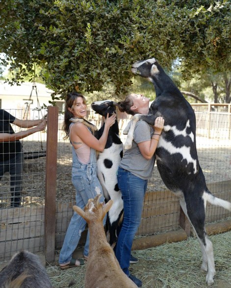 Nikki Reed pals around with farm animals at an animal rescue farm in Ojai, Calif.