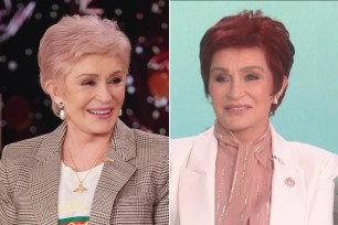 Sharon Osbourne before and after her new red dye job.