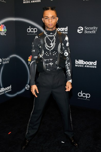 Top Dance/Electronic Song winner Swae Lee went for a leather harness and bling-printed top.