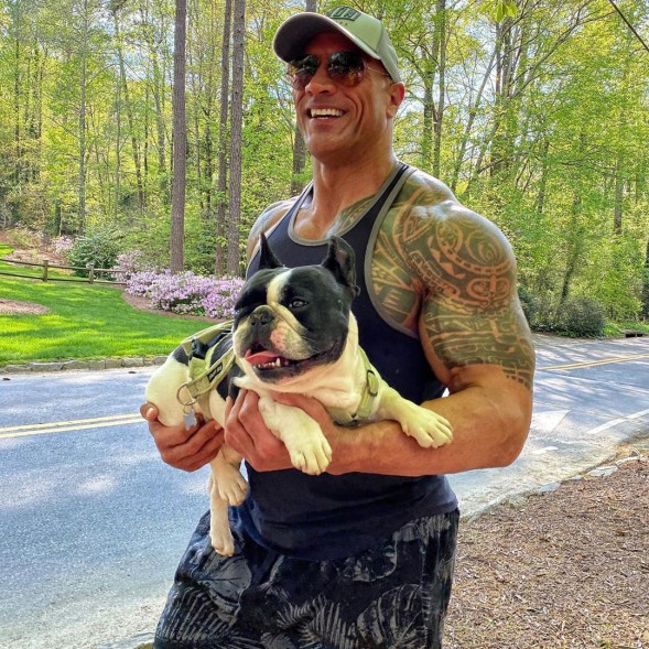 Dwayne "The Rock" Johnson with a dog