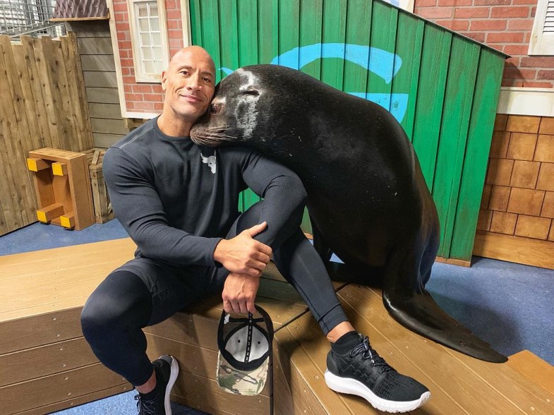 Dwayne "The Rock" Johnson with a seal