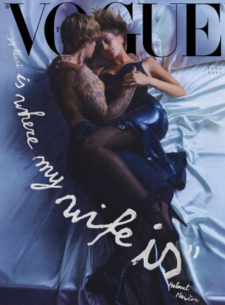 Justin Bieber and Hailey Baldwin on the October 2020 cover of Vogue Italia.