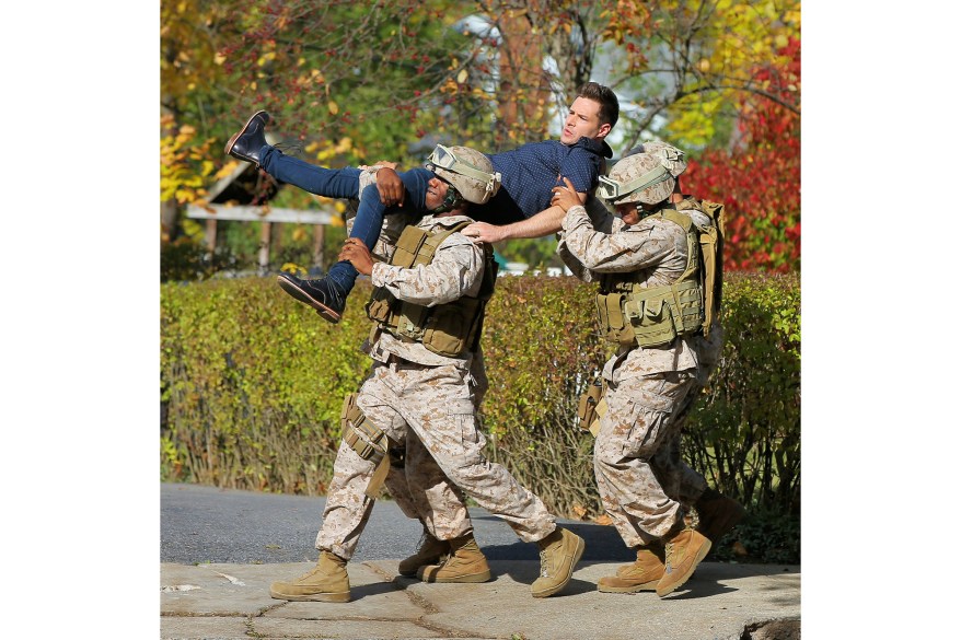 Ben Rappaport is lifted out by Marines while filming "Modern Love" in Schenectady, New York.