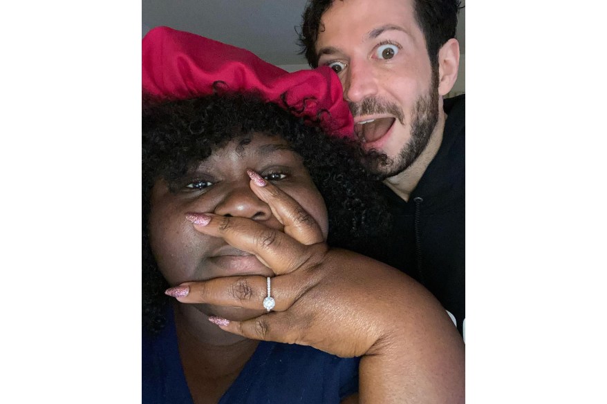 Gabourey Sidibe shows off her engagement ring from Brandon Frankel.