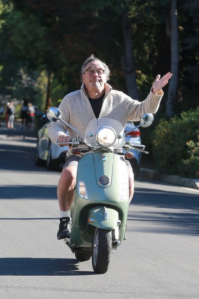 Jim Belushi, who recently tweeted his love for Philadelphia cream cheese, scoots through Santa Monica, Calif.