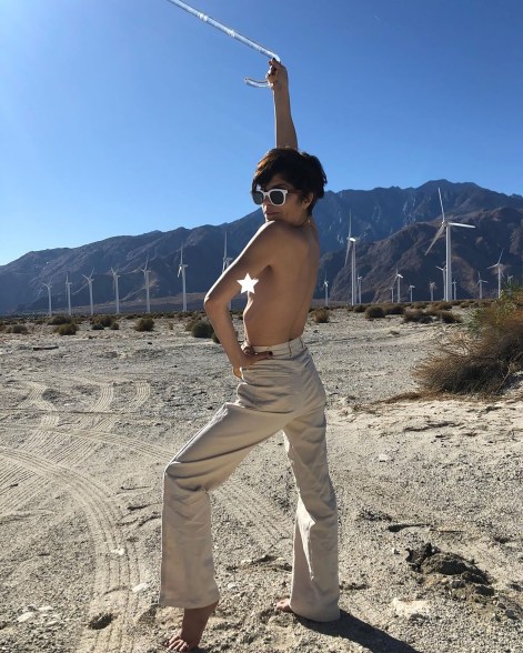 Selma Blair lets it all air out during an impromptu photo shoot off a Palm Springs, Calif., highway.