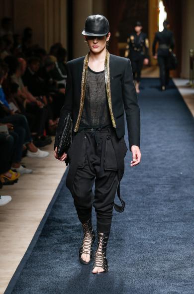 Harry Brant on the catwalk of the Balmain show in Paris in 2015.