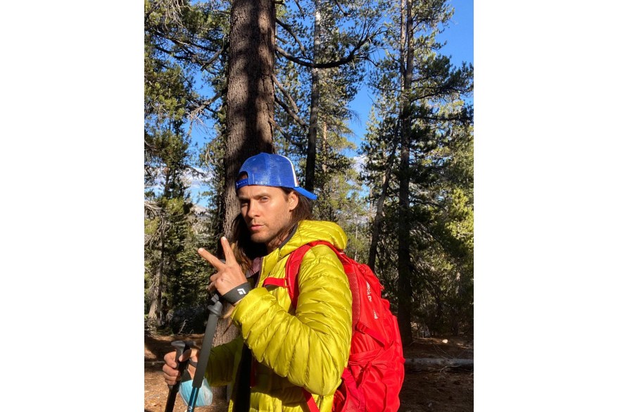 Jared Leto, whose movie “Morbius” just got pushed to 2022, chucks up a peace sign during a hike.