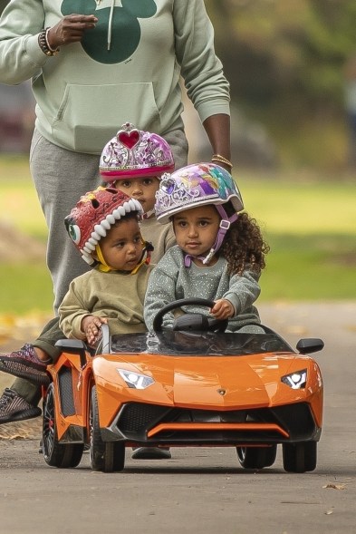 Kim Kardashian and Kanye West's children Chicago, Saint West and Psalm go for a car ride amid their parents impending divorce.