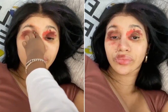 Cardi B and Offset's daughter Kulture, 2, practiced her makeup skills on her mom.