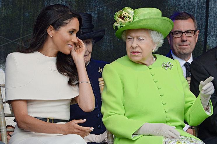 Britain's Queen Elizabeth II and Meghan, Duchess of Sussex open the Mersey Gateway Bridge in 2018