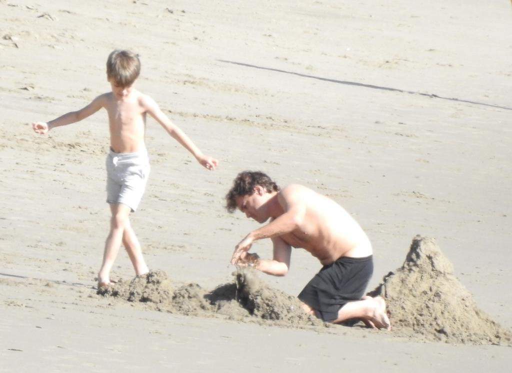 Emile Hirsch and his son Valor played together at the beach.