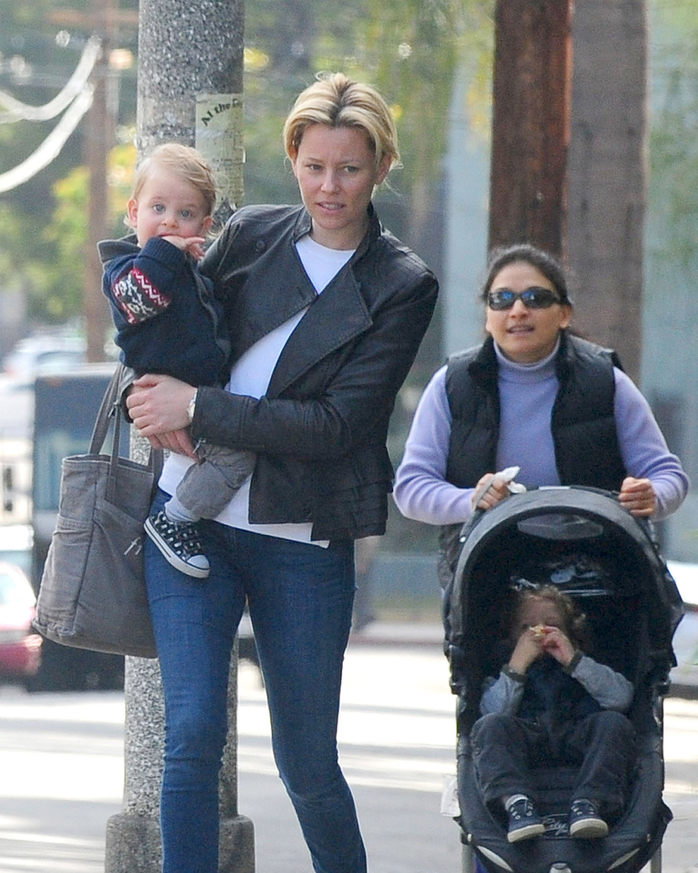 Elizabeth Banks takes a stroll with her children.