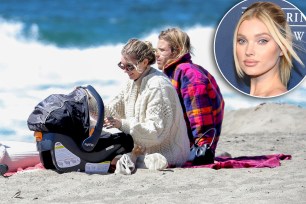 Elsa Hosk and Tom Daly took their daughter to the beach.