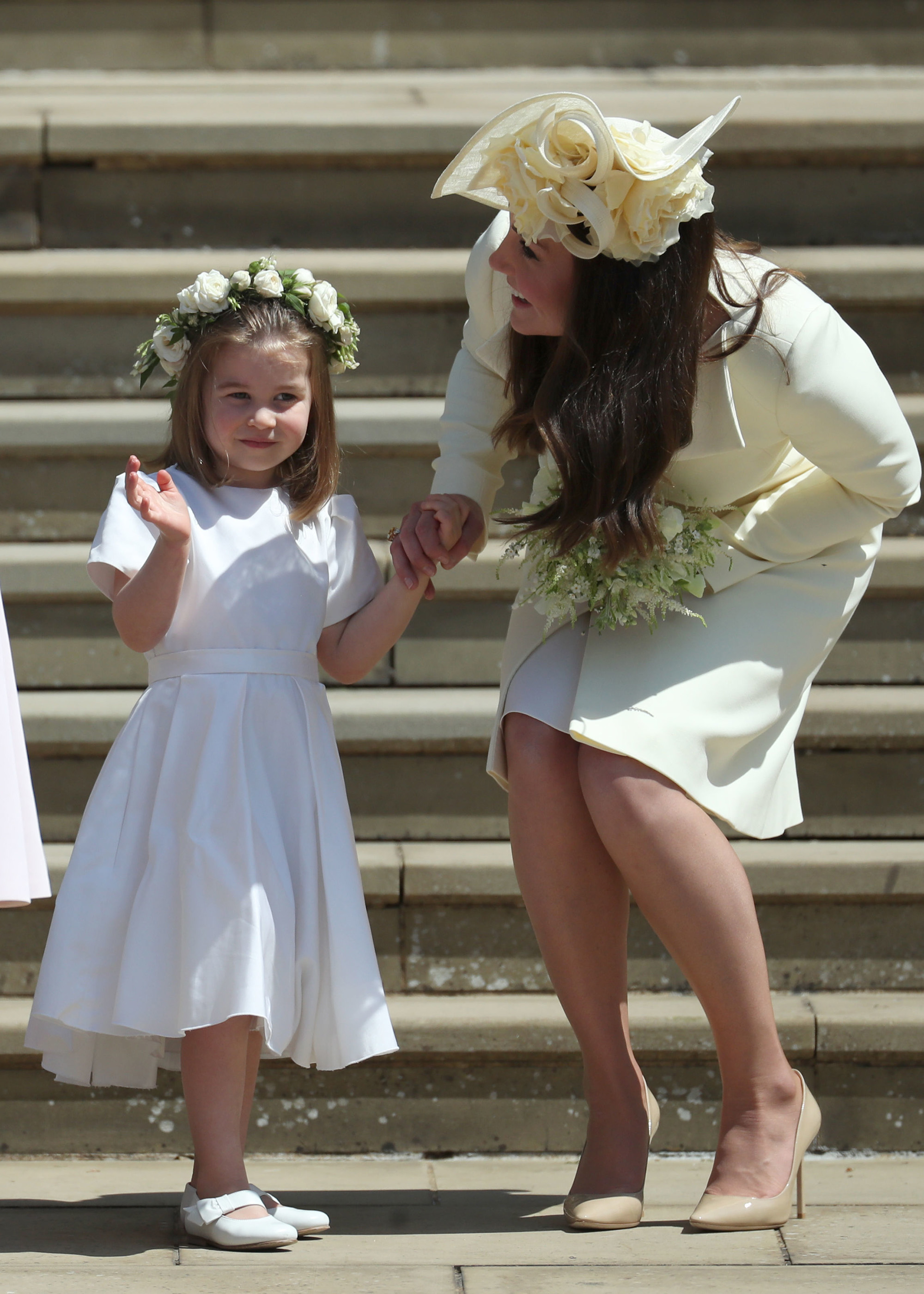 Princess Charlotte and Kate Middleton seen on the day of Harry and Meghan's wedding on May 19, 2018.