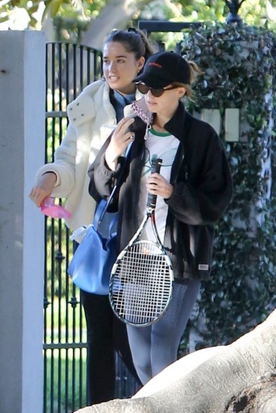 Katherine and Christina Schwarzenegger looked sporty for a day of tennis in Brentwood, California.