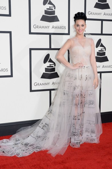 Katy Perry, 2014 Katy loves nothing more than a crazy costume, but this sophisticated music-themed Valentino Haute Couture gown hit all the right notes.