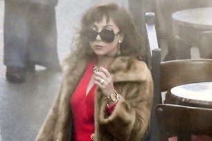 Lady Gaga wears a long fur coat on the "House of Gucci" set in Rome, Italy.